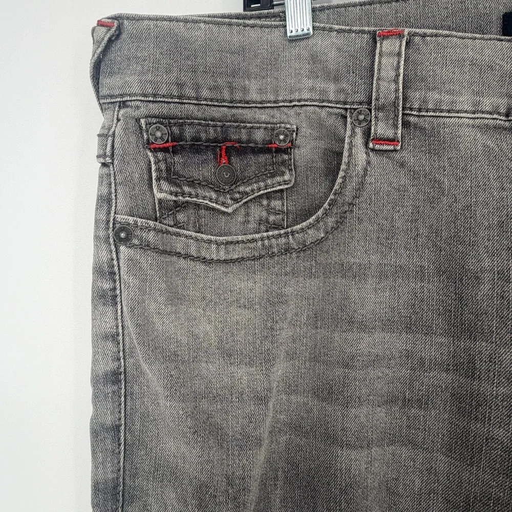 True Religion Ricky Relaxed Straight Gray Jeans Mens 40 Red Stitching